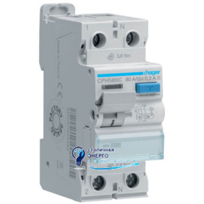 Дифференциальное реле (УЗО) 2P, 10kA, 80A, 300mA, A-Hi S