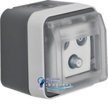 Розетка антенная, 3 отверстия, отдельная, IP55, серая, W.1
