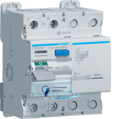 Дифференциальное реле (УЗО)2P, 25A, 30 mA, B+, 10kA
