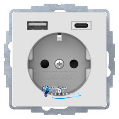 Розетка с з/к 16A, 250V + 2хUSB A-С /3A, пол.белизна Q.x