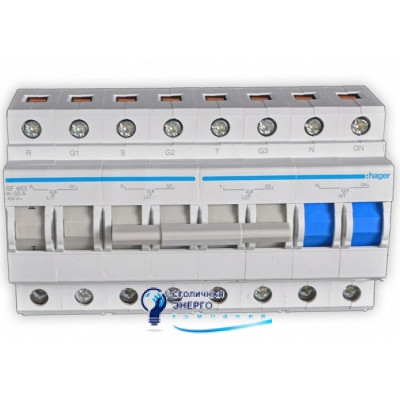 Переключатель I-0-II SF463, 3+N, 63А/400В, 8м Hager