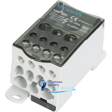 Розподільчий блок Vector VS VJB-250 на DIN-рейку, 250A, вх.1×35-120mm, вих.5×2.5-16, 4×2.5-10, 2×6-35mm