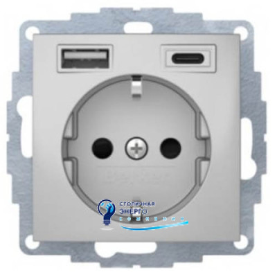 Розетка з з/к 16A, 250V + 2хUSB A-С /3A, алюміній S.1