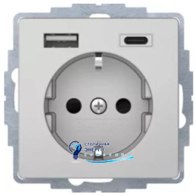 Розетка з з/к 16A, 250V + 2хUSB A-С /3A, алюміній Q.x