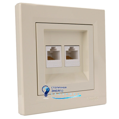 Розетка компьютерная RJ45 кат, 5 UTP, 2-ная «Asfora», слоновая кость