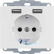 Розетка с з/к 16A, 250V + 2хUSB A-A /2.4A, пол.белизна K.1