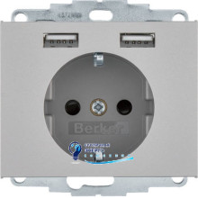 Розетка с з/к 16A, 250V + 2хUSB A-A /2.4A, нерж.сталь-лак K.5