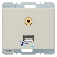 Розетка USB/3,5мм аудіо, біла, ARSYS