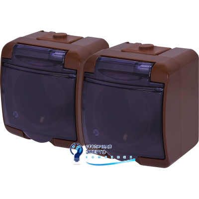 Розетка 2X Schuko, коричн. димчаста кришка, RHE-2sd-KR, IP44/54