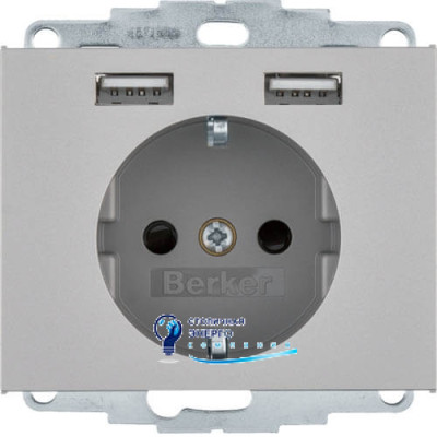 Розетка з з/к 16A, 250V + 2хUSB A-A /2.4A, нерж.сталь-лак K.5