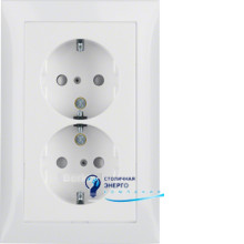 Розетка двойная с з/к, защ.контактов, полярная белизна, 16А/250V S.1