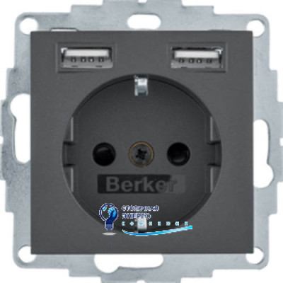 Розетка із заземленням 16А/250V + 2хUSB A-A /2.4A, антрацит S.1