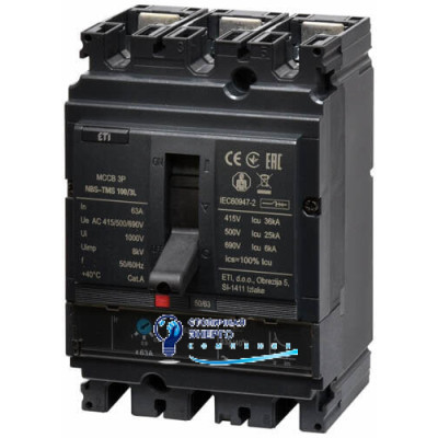 Автоматический выключатель NBS-TMS 100/3L 63A (36kA, (0.8-1)In/фикс.) 3P