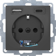 Розетка с з/к 16A, 250V + 2хUSB A-С /3A, антрацит S.1