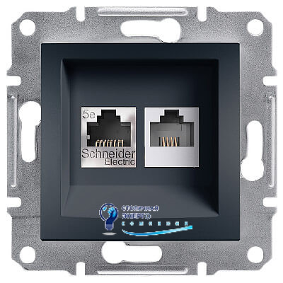 Розетка RJ45 + RJ11 кат.5е UTP «Asfora» без рамки, антрацит