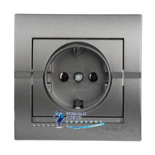 Розетка с заземлением «DERIY», темно-серый металлик