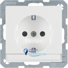 Розетка с з/к, защ.контактов с полем для записи, 16А/250V, полярная белизна, Q.х