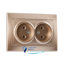Розетка двойная без заземления со вставкой, «MIRA», светло-коричневый перламутр