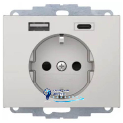 Розетка з з/к 16A, 250V + 2хUSB A-С /3A, нерж.сталь-лак K.5