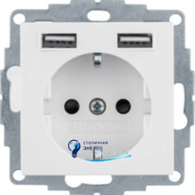 Розетка із заземленням 16А/250V + 2хUSB A-A /2.4A, полярна білизна-matt S.1