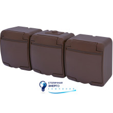 Розетка 3-я (Schuko) (коричневая крышка) (IP44/54) RHE-3s-KR
