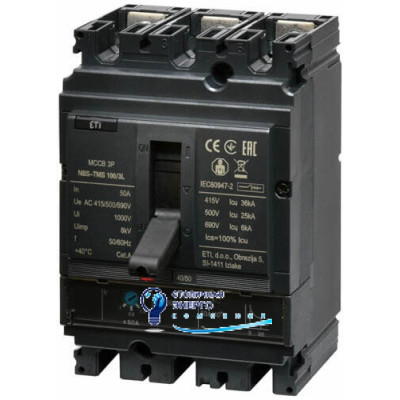 Автоматический выключатель NBS-TMS 100/3L 50A (36kA, (0.8-1)In/фикс.) 3P