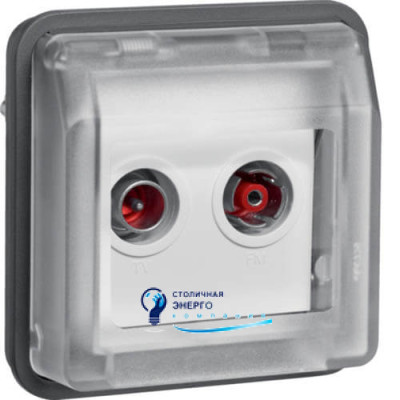 Вставка розетки антенная, 2 отверстия, проходная, IP55, серая, W.1