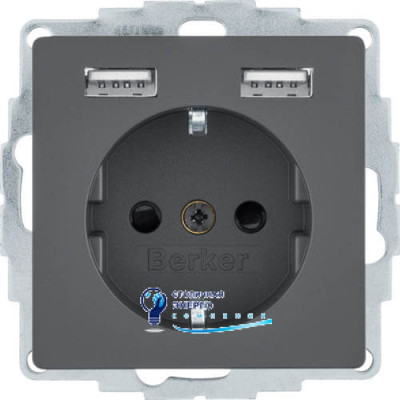 Розетка з з/к 16A, 250V + 2хUSB A-A /2.4A, антрацит Q.x
