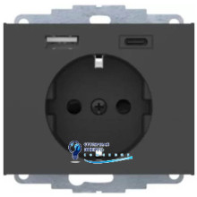 Розетка с з/к 16A, 250V + 2хUSB A-С /3A, антрацит K.1