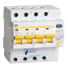 Дифавтомат выключатель АД14 4Р 10А 30мА IEK