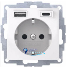 Розетка с з/к 16A, 250V + 2хUSB A-С /3A, пол.белизна S.1