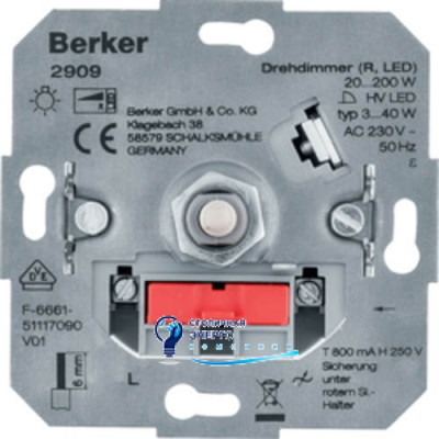 Диммер поворотний, ЛН/ВВГЛ 20-200W, LED 3-40W, 230V