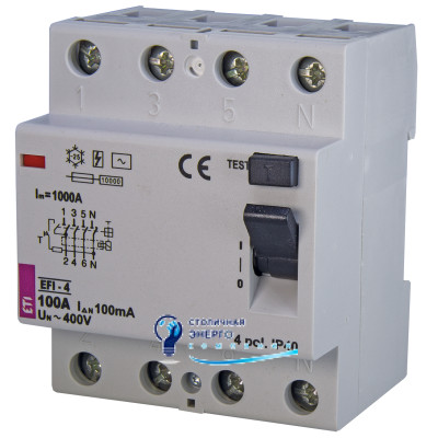 Дифференциальное реле (УЗО) EFI-4 100/0,1 тип AC (10kA)