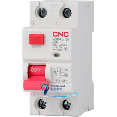 Диференціальне реле (ПЗВ) CNC YCB9RL-100 40А 1Р+N 6kA 30мА