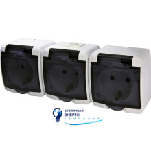 Розетка 3-я (Schuko) (дымчатая крышка) (IP44/54) RHE-3sd