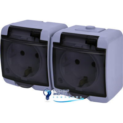 Розетка 2X Schuko, сірий димчаста кришка, RHE-2sd-SR, IP44/54