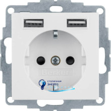 Розетка с з/к 16A, 250V + 2хUSB A-A /2.4A, пол.белизна Q.x