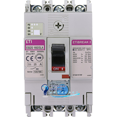 Автоматический выключатель ETI EB2S 160/3LA 40А 3P (16kA регульований)