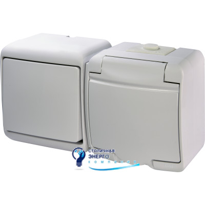 Вимикач з розеткою гориз. (1кл.вимик.+1-я роз.schuko_біл.кр.), VRHH-1s, IP44/54