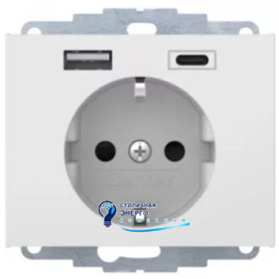Розетка с з/к 16A, 250V + 2хUSB A-С /3A, пол.белизна K.1