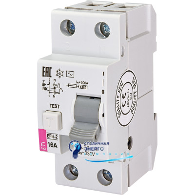 Дифференциальное реле (УЗО) EFI6-2 16/0,03 тип AC (6kA)