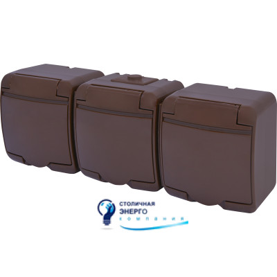 Розетка 3-я (Schuko) (коричневая крышка) (IP44/54) RHE-3s-KR
