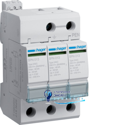 Розрядник класу 2, з дод.контактом, 3P, 40kA, Up<=2kV