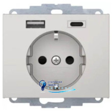 Розетка с з/к 16A, 250V + 2хUSB A-С /3A, нерж.сталь-лак K.5