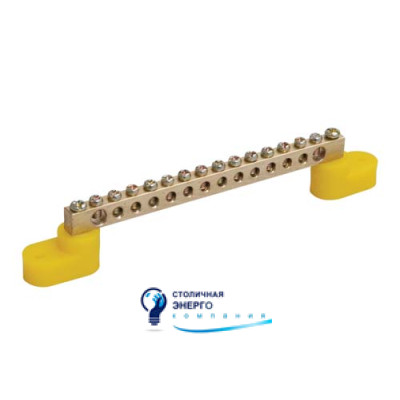 Шина PE «Земля» на двох кутових ізоляторах ШНИ-6х9-22-У2-Ж IEK