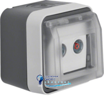 Розетка антенна, 2 отвори, прохідна, IP55, сіра, W.1