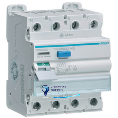 Дифференциальное реле (УЗО) 4P, 10kA, 125A, 300mA, A-Hi S