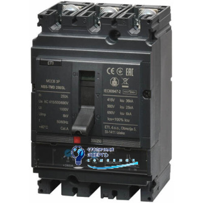 Автоматический выключатель NBS-TMD 250/3L 250A (36kA, (0.8-1)In/(5-10)In) 3P