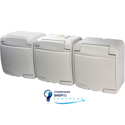 Розетка 3-я (Schuko) (белая крышка) (IP44/54) RHE-3s