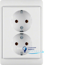 Розетка с з/к двойная, цельная, полярная белизна, 16А/250V ARSYS